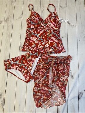 Nicole Miller 3pc Swimsuit with Sarong sz M